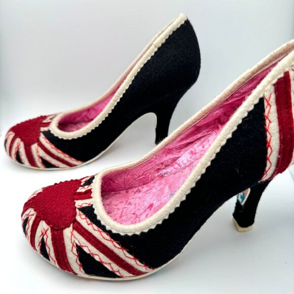 Irregular Choice Women’s Patty Black Union Jack Heart Heels Sz EUR 37 US 6.5 - 7 - Picture 3 of 16